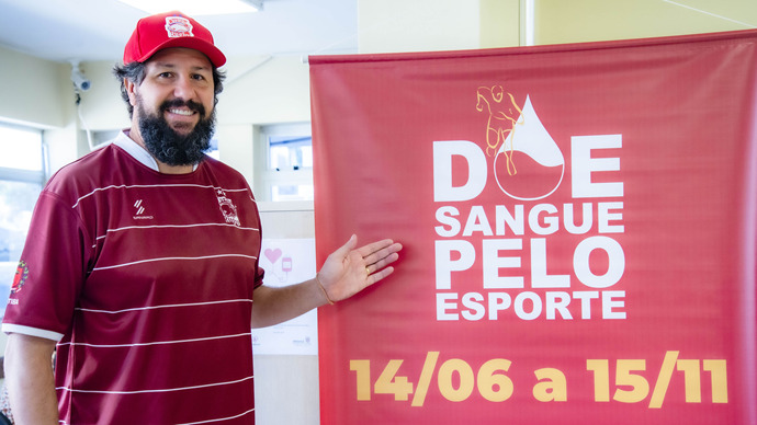 Campanha Doe Sangue pelo Esporte espera receber mais de duas mil doações em Curitiba. - Na imagem, Gabriel Cristino da Silva, presidente do Curitiba Rugby Clube.  
Curitiba, 14/06/2024. 
Foto: Levy Ferreira/SMCS